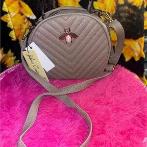 Free People Taupe Crossbody Bag with Bee Accent